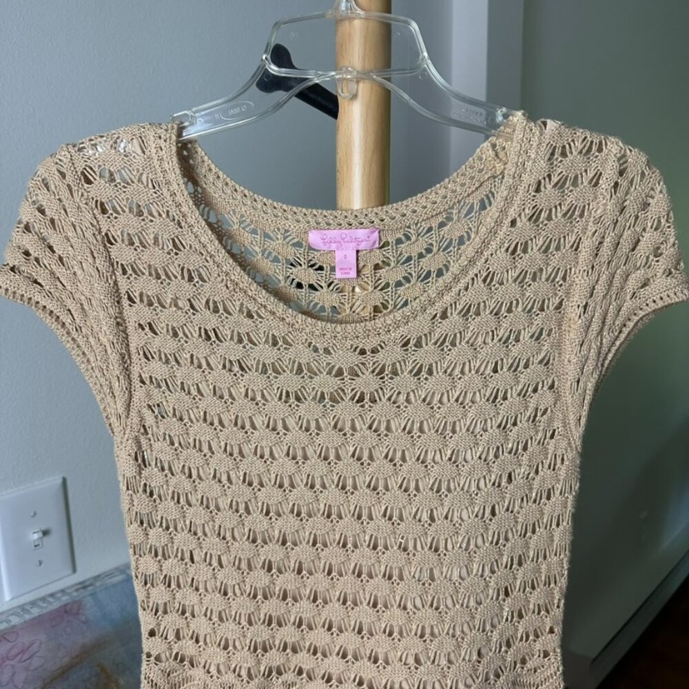 Lilly Pulitzer Paley Crochet Sweater Dress Gold Metallic Style #26045 Size Small - Picture 6 of 13